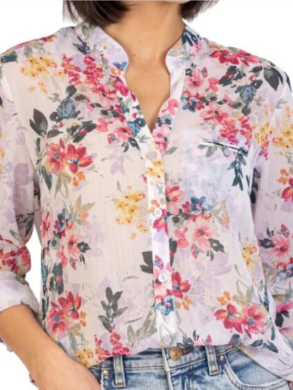 🌸KUT from the Kloth Jasmine Chiffon Blouse - Pink Floral - Size S Summer ☀️🌻